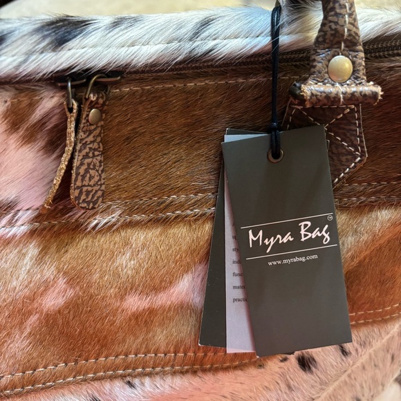 NEW Myra Bag Hyde Laptop Bag Hair-On Cowhide & Leather Brown White Tan Western - Picture 11 of 16